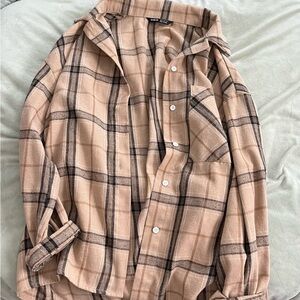 SHEIN Tan and Black Checkered Shirt
